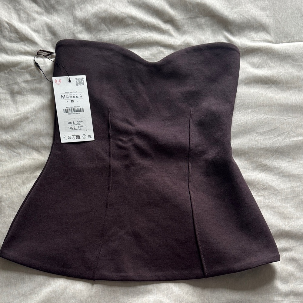 Zara Strapless Peplum Top - Brown